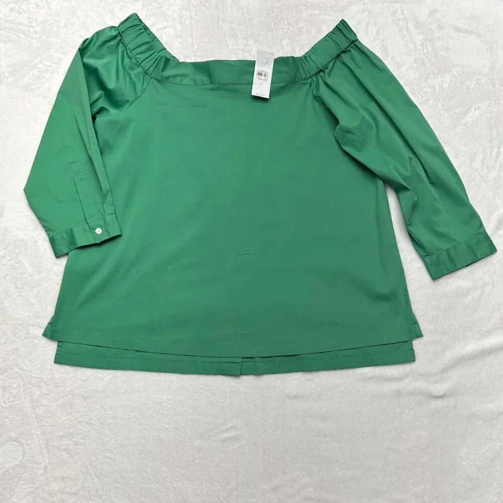 LOFT NWT Women's Off The Shoulder Button Back Top S 3/4 Sleeves Side Vents Elast